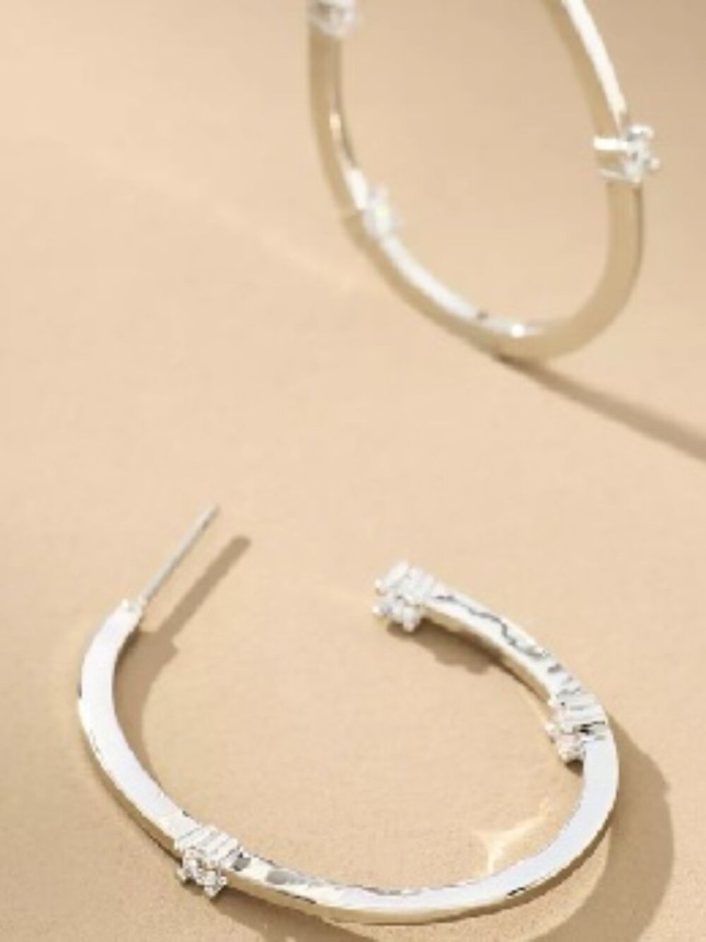 Anthropologie Silver Oval Sparkle Hoop Earrings NWT